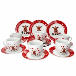 Kaffeeservice Elch 18tlg. Für 6 Personen Weiß Mit Weihnachtsdekor Lustiger Elch