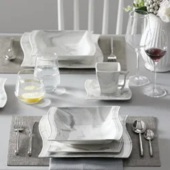 MALACASA, Serie Flora, 60 Tlg. Marmor Porzellan Geschirrset Kombiservice Tafelservice Mit Je 12 Kaffeetassen, 12 Untertassen, 12 Dessertteller, 12 Suppenteller Und 12 Flachteller -kaufland verkäufe 0abc63e8fbf484a0fe533c38afc2e705