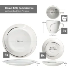 Mambo-Cat Kaffee-Tasse Porzellan-Becher Geschirr-Set Schüssel Bowl-Schale Tafel-Zubehör Suppen-Schälchen Speise-Teller Käse-Wurst Ess-Platte Frühstücks-Buffet Brunch Kuchen-Dessert Home Streifen-Grau Schwarz-Creme Kombi-Service Sechs-Personen -kaufland verkäufe 0c02df588bed056bd0fb9869f6e1ec8f