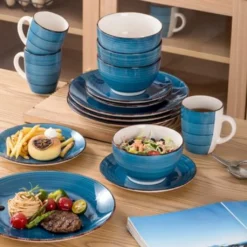 Vancasso Bella Steinzeug Kombiservice, 16 Teilig Geschirrset Für 4 Personen, Mit Je 4 Dessertteller, Speiseteller, Müslischalen, Kaffeebecher, Blau -kaufland verkäufe 0d3c38871a1efc0cb57e77b9bb6ffb41