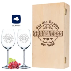 Leonardo Weingläser Oma Ist Die Beste & Opa Ist Der Beste Im 2er Set - Inkl. Gravierter Vintage-Holzkiste - Geschenk Für Oma & Opa - Geburtstag Großeltern