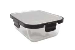 2 Stück Steuber Glas Frischhaltedose 1000ml Mit Schwarzem Edelstahldeckel, Luftdichter Silikon-Klickdeckel, Backofengeeignet