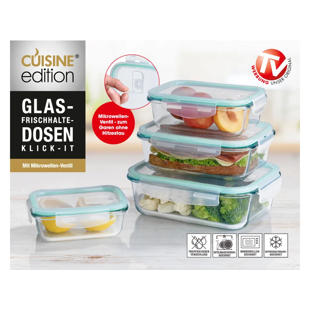 Cuisine Edition Klick-it Glas-Frischhaltedosen Set 8-tlg. mint, 4 Glasschüsseln mit passendem Deckel mit Mikrowellenventil, geeignet für Backofen, Mikrowelle & Gefrierfach, BPA-frei Cuisine Edition Klick-it Glas-Frischhaltedosen Set 8-tlg. Mint, 4 Glasschüsseln Mit Passendem Deckel Mit Mikrowellenventil, Geeignet Für Backofen, Mikrowelle & Gefrierfach, BPA-frei -kaufland verkäufe 2211b92f8eaf6510e0cf18ecda21faca