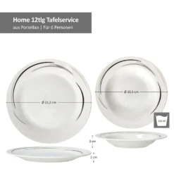 12tlg Tafel-Service Home Suppenteller Speiseteller Streifen Porzellan-Geschirr -kaufland verkäufe 2360c8fdb70b915955e66d58a728591e