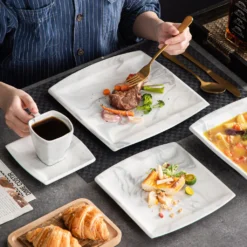 MALACASA, Serie Blance, Kombiservice 30 Tlg. Marmor Porzellan Geschirrset Eckig Tafelservice Mit 180 Ml Kaffeetassen, Untertassen, Dessertteller, Tiefteller Und Flachteller -kaufland verkäufe 23a76f292d464af6a18ea4b933de640b