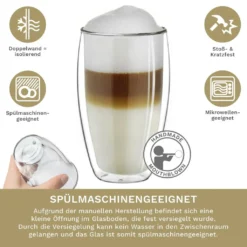 Creano Doppelwandiges Thermoglas 400ml „DG-SH“, Großes Doppelwandglas Aus Borosilikatglas, Doppelwandige Kaffeegläser, Teegläser, Latte Gläser 4er Set -kaufland verkäufe 2ecdda508f42387e30018273a280ba5e