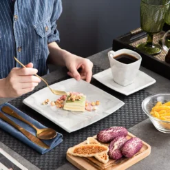 MALACASA, Serie Blance, 36 Tlg. Set Marmor Porzellan Kaffeeservice Geschirrset, Mit 12 Stück Kuchenteller, 12 Stück 180ml Tasse Und 12 Stück Untertasse Für 12 Personen -kaufland verkäufe 3072804db695e4dab44cb2585c62d2a7