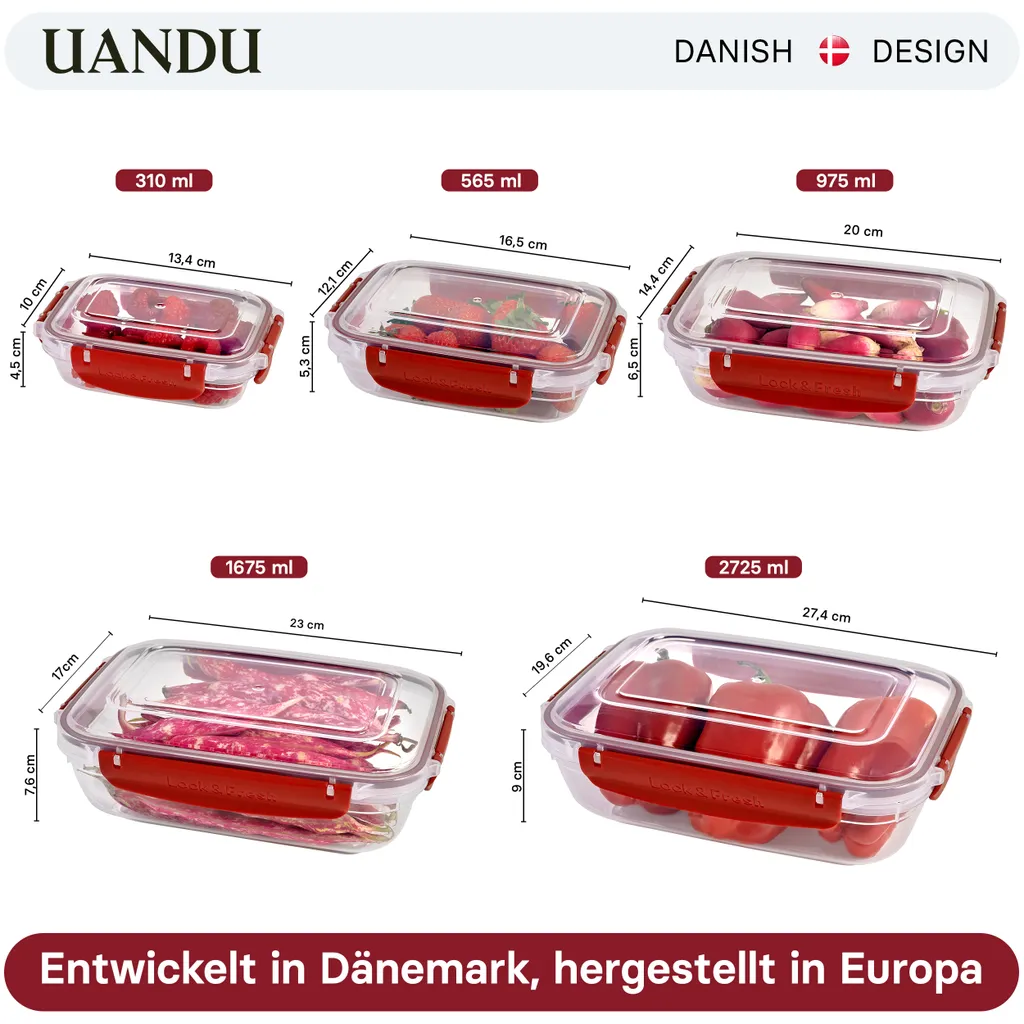 Uandu Lock & Fresh 5er Vorratsdosen set, frischhaltedosen mit deckel für lebensmittel, Mikrowellen-, und Gefriergeeignet, vorratsdosen mit deckel, meal prep boxen, aufbewahrungsbox küche - Rot Uandu Lock & Fresh 5er Vorratsdosen Set, Frischhaltedosen Mit Deckel Für Lebensmittel, Mikrowellen-, Und Gefriergeeignet, Vorratsdosen Mit Deckel, Meal Prep Boxen, Aufbewahrungsbox Küche - Rot -kaufland verkäufe 3c1931591bbc3a761d3f36ea4ffb8e00