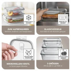 GOURMETmaxx Glas-Frischhaltedosen Klick-it Mit Mikrowellen-Ventil - 6-teilig - Grau -kaufland verkäufe 3f09eeabc38743b618272f5196885442