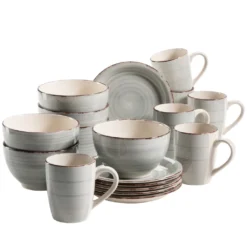 Mäser 931492 Lumaca Frühstück-Service Für 6 Personen Im Vintage Look, Handbemalte Keramik, Steingut, Rauchblau, 18-teilig (1 Set)
