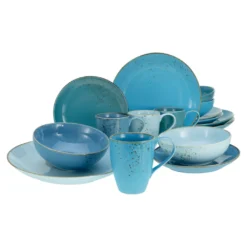 CreaTable 20157 Kombiservice Nature Collection Aqua Für 4 Personen, Steinzeug, Aqua (1 Set, 16-teilig)
