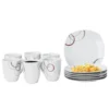 Frühstücksset Palazzo 12tlg. - 6 Teller á 19cm Und 6 Becher á 33cl Aus Weißem Porzellan MitNachbildung-Kreisen In Grau Und Dunkelrot - Für 6 Personen -kaufland verkäufe 48f15a44c5c3aecf0a65f8ecc5a4c04d