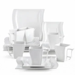 MALACASA, Serie Flora, 18 Tlg . Set Cremeweiß Porzellan Kaffeeservice Geschirrset Mit Je 6 Kuchenteller, 6 Tasse 220ml, 6 Untertasse Für 6 Personen