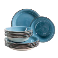 Mäser 931602 Tafelservice Lumaca Für 6 Personen, Steingut, Dunkelblau (1 Set, 12-teilig)