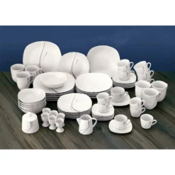 Van Well Kombiservice Silver Night 62-tlg 6 Personen, Tafel + Kaffee + Zubehör, Linien-Dekor