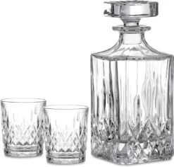 Amisglass Whiskey Karaffe Mit 2 Gläsern, Whiskey Set, 3-teilig, Whisky Dekanter 700ml Und Whisky Gläser 300ml 2 Stück, Kristallgläser & Longdrinkgläser