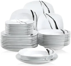 VEWEET, Tafelservice 'Teresa' Aus Porzellan, 36-teilig Geschirrset, Kombiservice Mit Dessertteller, Speiseteller Und Suppenteller