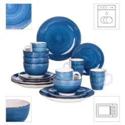 Vancasso Bella Steinzeug Kombiservice, 16 Teilig Geschirrset Für 4 Personen, Mit Je 4 Dessertteller, Speiseteller, Müslischalen, Kaffeebecher, Blau -kaufland verkäufe 769dddf49ae38b98f01be3b9d8df5cf5