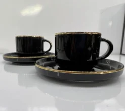 12tlg. Espressoservice Espresso Service Tassen Untertassen Schwarz (D029)