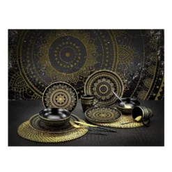 CreaTable 23588 Tafelservice Mandala Für 4 Personen, Steinzeug, Schwarz/gold (1 Set, 12-teilig) -kaufland verkäufe 889183d783d354b51bb250295a7c2a6d