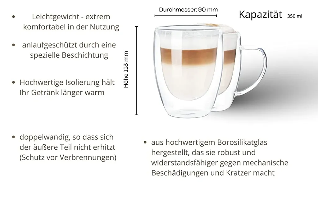 Wessper doppelwandig Kaffeegläser mit Henkel, 6 Stück x 350 ml, Großes hitzebeständiges Doppelwandglas, Thermogläser, Kaffeegläser temperaturbeständig Mokkatassen, Teegläser, Latte Machiatto Gläser Wessper Doppelwandig Kaffeegläser Mit Henkel, 6 Stück X 350 Ml, Großes Hitzebeständiges Doppelwandglas, Thermogläser, Kaffeegläser Temperaturbeständig Mokkatassen, Teegläser, Latte Machiatto Gläser -kaufland verkäufe 8fe5429f6daa911b119e8ce4e2a2db61