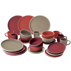 Van Well Liz 24tlg Kombi-Service 6 Pers. Steingut Sand Rot Terracotta Geschirrset