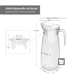 KARA Glas-Karaffe Mit Kunstoff-Deckel + Griff 1,2L Wasser-Krug Saftkanne Limo -kaufland verkäufe a4eab75026a51eeb6a4ebd21f8429611
