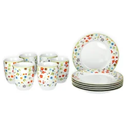 Van Well Frühstücksset 12-tlg. Für 6 Personen Serie Vario Porzellan - Farbe Wählbar, Farbe:flowers
