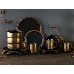 CreaTable 23592 Kombiservice Modern Industrial Für 4 Personen, Steinzeug, Schwarz/gold (1 Set, 16-teilig) -kaufland verkäufe ab09e6d5694404df1bd4c665f207cf65