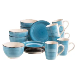 Mäser 931601 Frühstücksset Lumaca Für 6 Personen, Steingut, Dunkelblau (1 Set, 18-teilig)