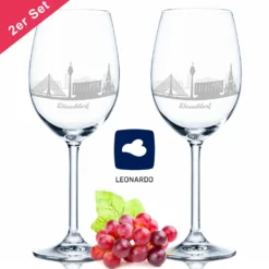 Leonardo Weinglas Mit Gravur - Düsseldorf Geschenk Im 2er Set - Weingeschenk - Souvenir Andenken & Mitbringsel - Geburtstagsgeschenk Für Sie & Ihn