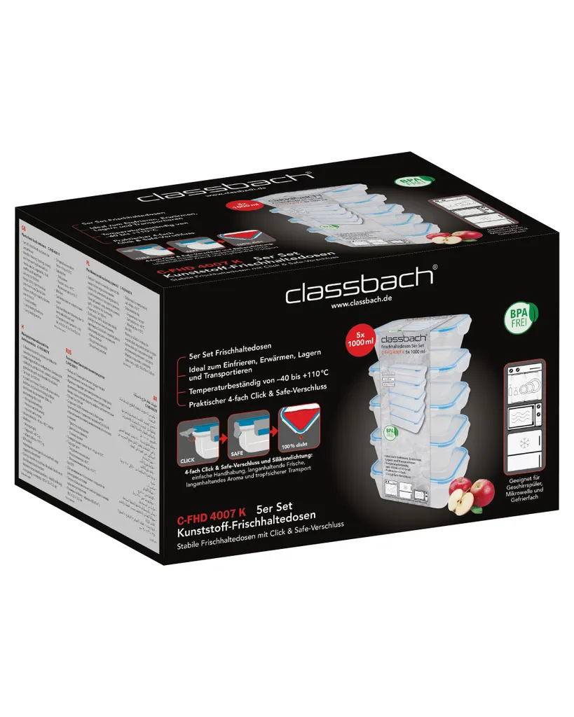 classbach® 5er-Set Kunststoff-Frischhaltedosen mit Deckel 100% dicht, Lunchbox Brotdose Meal Prep Boxen mit Deckel, Vorratsdosen geeignet f. Spülmaschine, Mikrowelle und Gefrierfach C-FHD 4007 K Classbach® 5er-Set Kunststoff-Frischhaltedosen Mit Deckel 100% Dicht, Lunchbox Brotdose Meal Prep Boxen Mit Deckel, Vorratsdosen Geeignet F. Spülmaschine, Mikrowelle Und Gefrierfach C-FHD 4007 K -kaufland verkäufe c36f811f932e9a02a491c7639593970b
