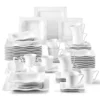 MALACASA, Serie Mario, 60 Tlg. Cremeweiß Porzellan Geschirrset Tafelservice Mit Je 12 Kaffeetassen, 12 Untertassen, 12 Dessertteller, 12 Suppenteller Und 12 Speiseteller