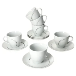 Van Well 18tlg. Kaffee-Service Home Für 6 Personen I 6x Tasse 180ml, 6x Untertasse + 6x Kuchenteller I Porzellan-Geschirr Mit Streifen In Grau, Schwarz & Creme I Kaffeepott, Dessert-Teller -kaufland verkäufe caf512b146906008b2f9a9747a800b61