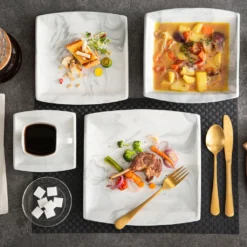 MALACASA, Serie Blance, Kombiservice 30 Tlg. Marmor Porzellan Geschirrset Eckig Tafelservice Mit 180 Ml Kaffeetassen, Untertassen, Dessertteller, Tiefteller Und Flachteller -kaufland verkäufe d88c5ec74805cfe71e62b0808223d5f3