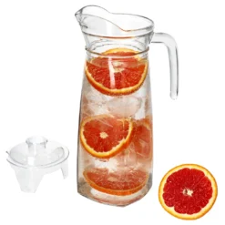 KARA Glas-Karaffe Mit Kunstoff-Deckel + Griff 1,2L Wasser-Krug Saftkanne Limo