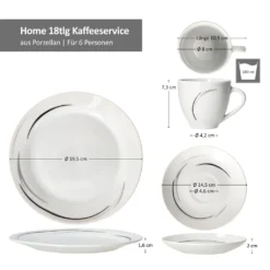 Van Well 18tlg. Kaffee-Service Home Für 6 Personen I 6x Tasse 180ml, 6x Untertasse + 6x Kuchenteller I Porzellan-Geschirr Mit Streifen In Grau, Schwarz & Creme I Kaffeepott, Dessert-Teller -kaufland verkäufe e38ef52b4edf287ef9ae5f2519a13802