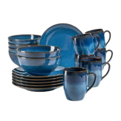 Mäser 931945 Frühstücksset Ossia Für 6 Personen, Steinzeug, Blau (1 Set, 18-teilig)
