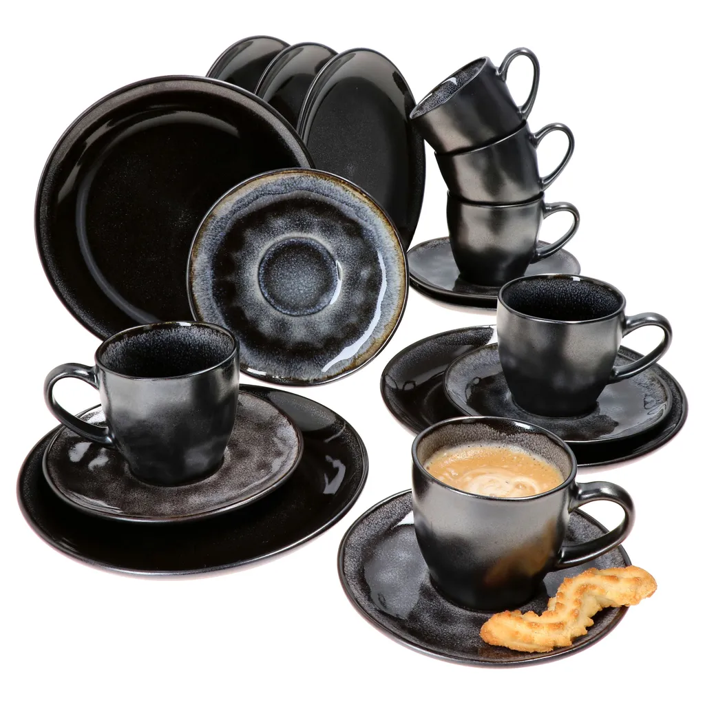 18tlg. Kaffeeservice Reactive Glaze Grey Black Steingut Teller Tasse Schwarz 18tlg. Kaffeeservice Reactive Glaze Grey Black Steingut Teller Tasse Schwarz -kaufland verkäufe ed1334b5ac10228db14847c6d173e076