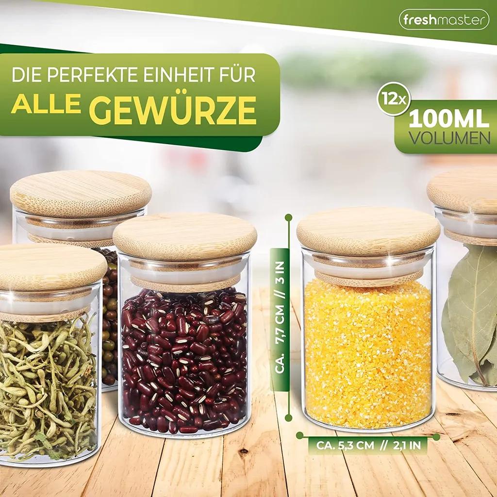 freshmaster Gewürzgläser Set Aufbewahrung Gewürze I 12x 100ml Vorratsdosen Glas mit LongLife+ Dichtung und bruchsicherem Borosilikat Glas I Glasbehälter mit Deckel Gläser Gewürze Set spice jars Freshmaster Gewürzgläser Set Aufbewahrung Gewürze I 12x 100ml Vorratsdosen Glas Mit LongLife+ Dichtung Und Bruchsicherem Borosilikat Glas I Glasbehälter Mit Deckel Gläser Gewürze Set Spice Jars -kaufland verkäufe f6d0e776cadaa61eebef5a68e2fea291